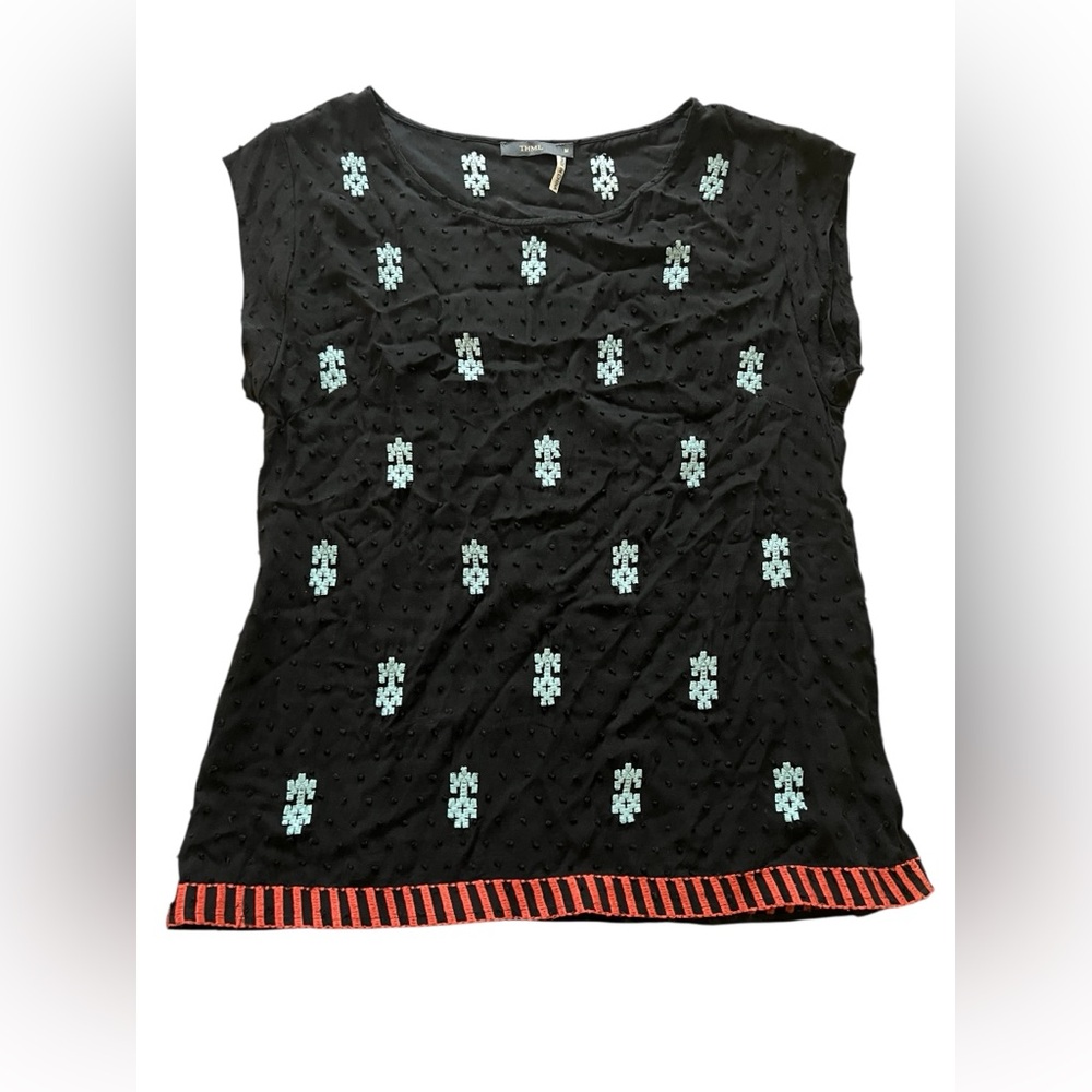 THML Black and Blue and Red Embroidered Women's Top Size M